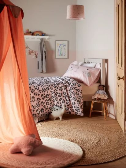 Cat Reversible Duvet Cover and Pillowcase Set, Single, Pink