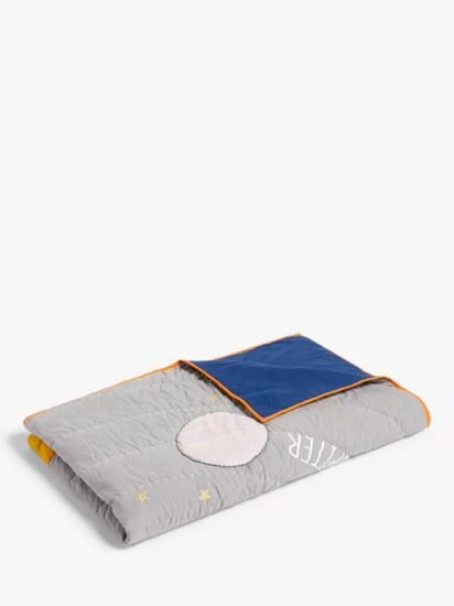 Outer Space Quilted Bedspread, Grey/Blue